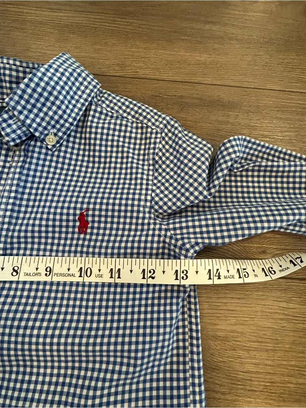 Ralph Lauren Boys 3T Blue Gingham Button Down Shirt Red Pony